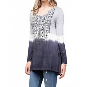 NEW VOCAL APPAREL long sleeve top with print & stone accent in black & gray